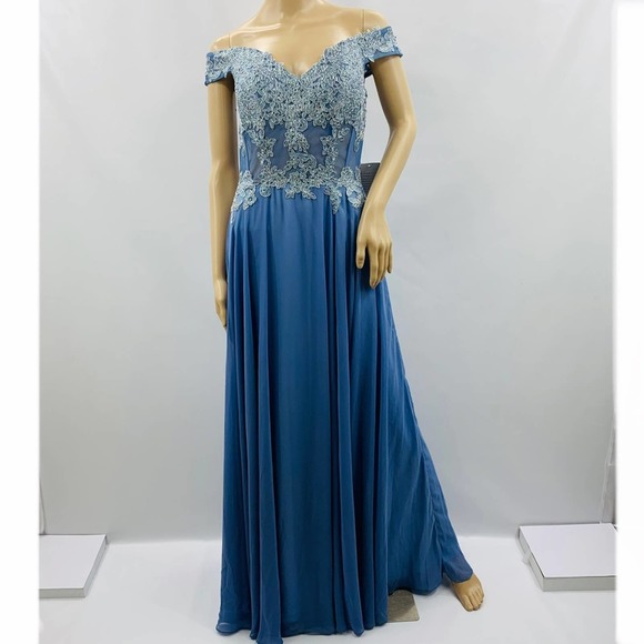 Xscape Dresses & Skirts - Xscape Light Blue Silver Sheer Shinny Evening Gown